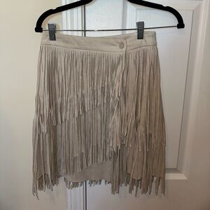 Zara Asymmetrical Fringe Skirt in Cream